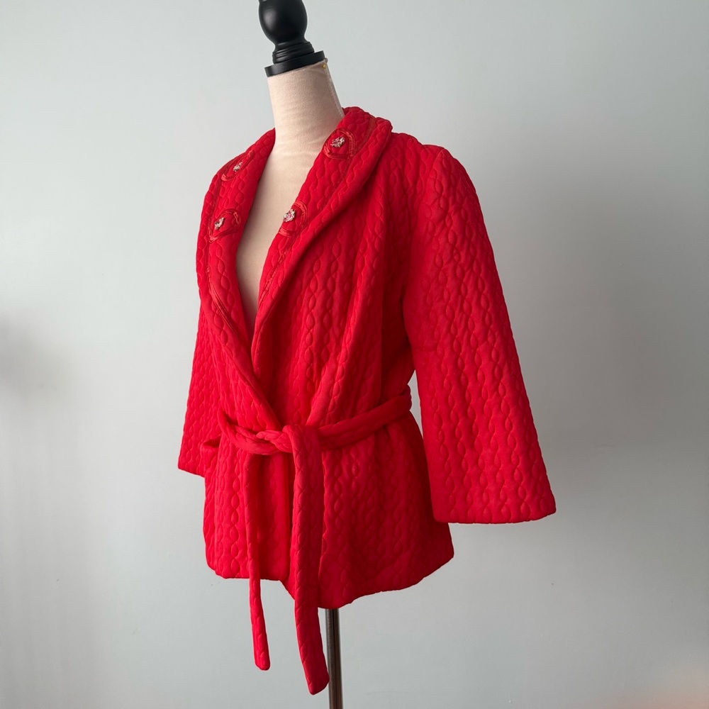 Vintage Rhapsody by Glazier Quilted Bed Jacket w/ Belt 💋✨ - Picture 7 of 14